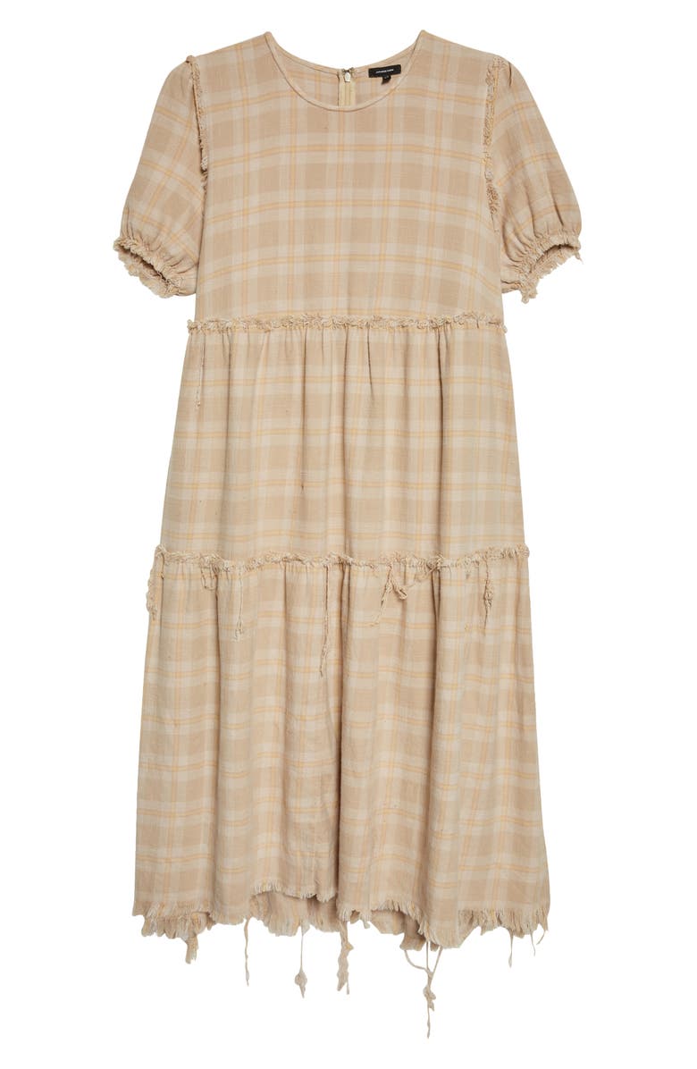 R13 Shredded Relaxed Plaid Tiered Cotton Midi Dress, Alternate, color, 