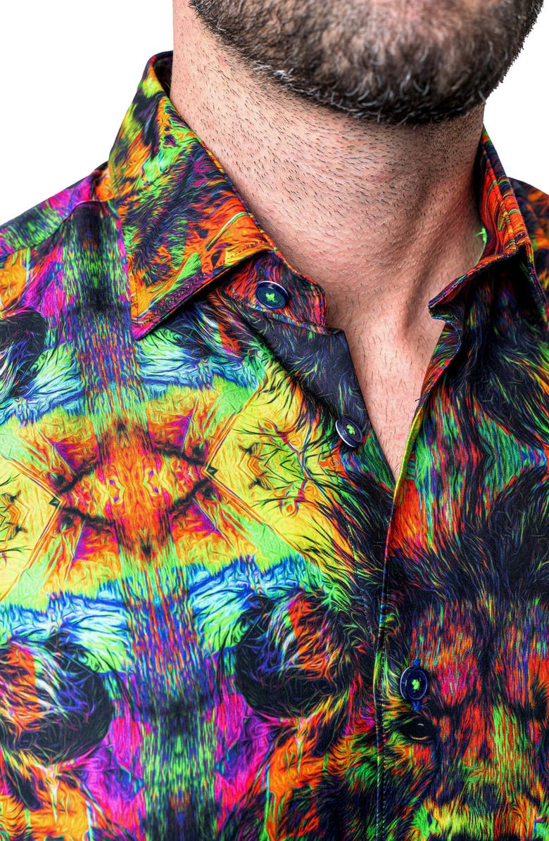 Maceoo Fibonacci Trippy Lion Button-Up Shirt, Alternate, color, 