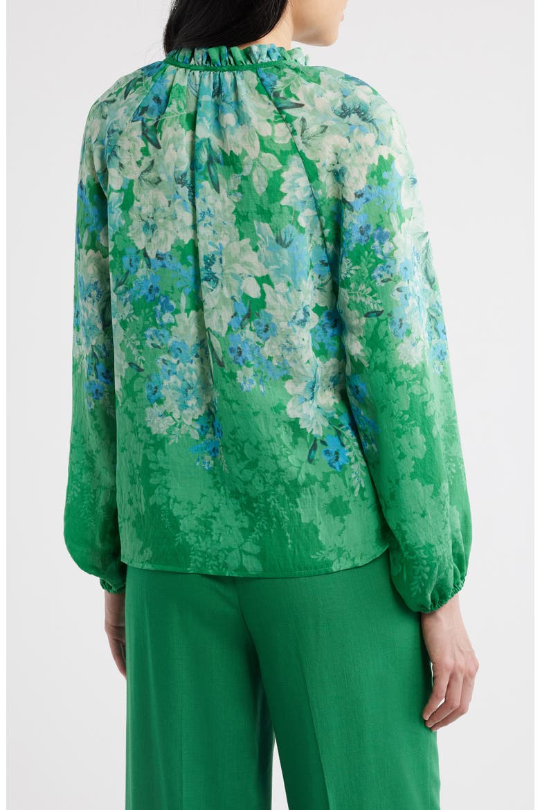 Floral Ruffle Balloon Sleeve Chiffon Top, Alternate, color, GREEN BLUE