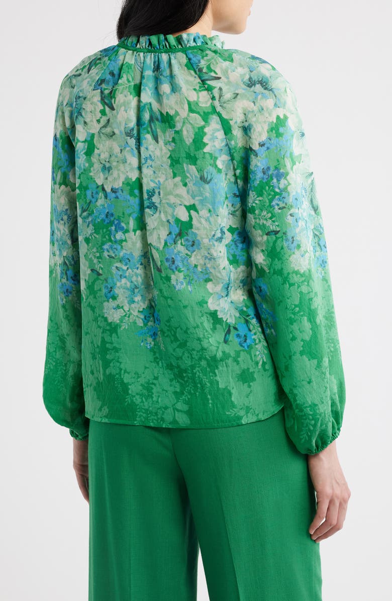 Tahari ASL Floral Ruffle Balloon Sleeve Chiffon Top, Alternate, color, Green Blue