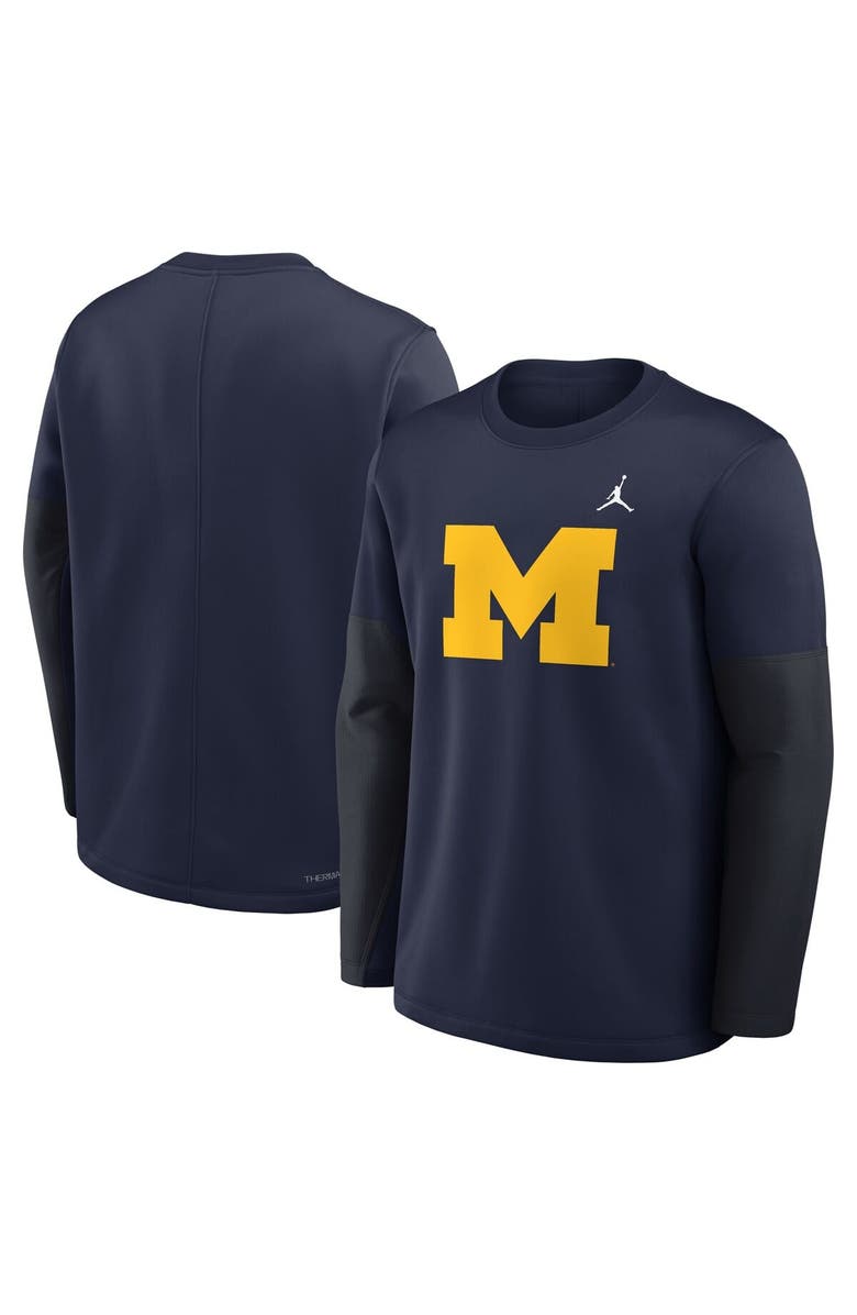Jordan Brand Men's Jordan Brand Navy Michigan Wolverines 2025 Sideline Coach Therma-FIT Long Sleeve T-Shirt, Alternate, color, Navy