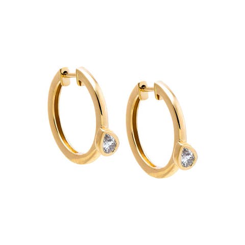 Lab Grown Diamond Pear Sideway Accented Huggie Earring 14K