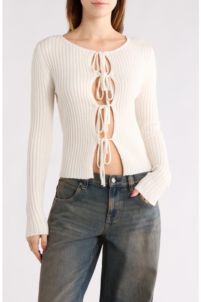 Margot Tie Front Rib Sweater, Main, color, IVORY