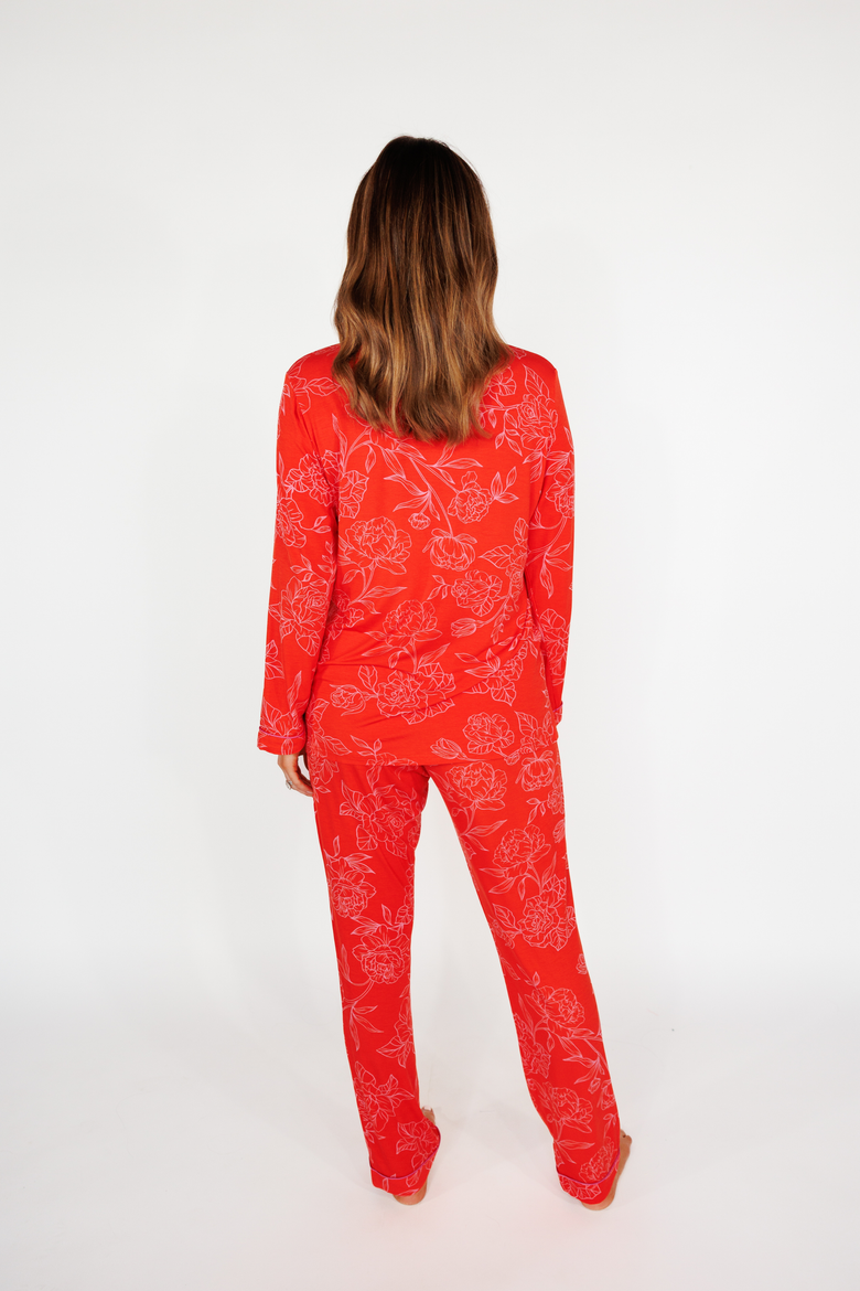 Long Sleeve & Pant Pajama Set, Alternate, color, Florals in Poppy Red