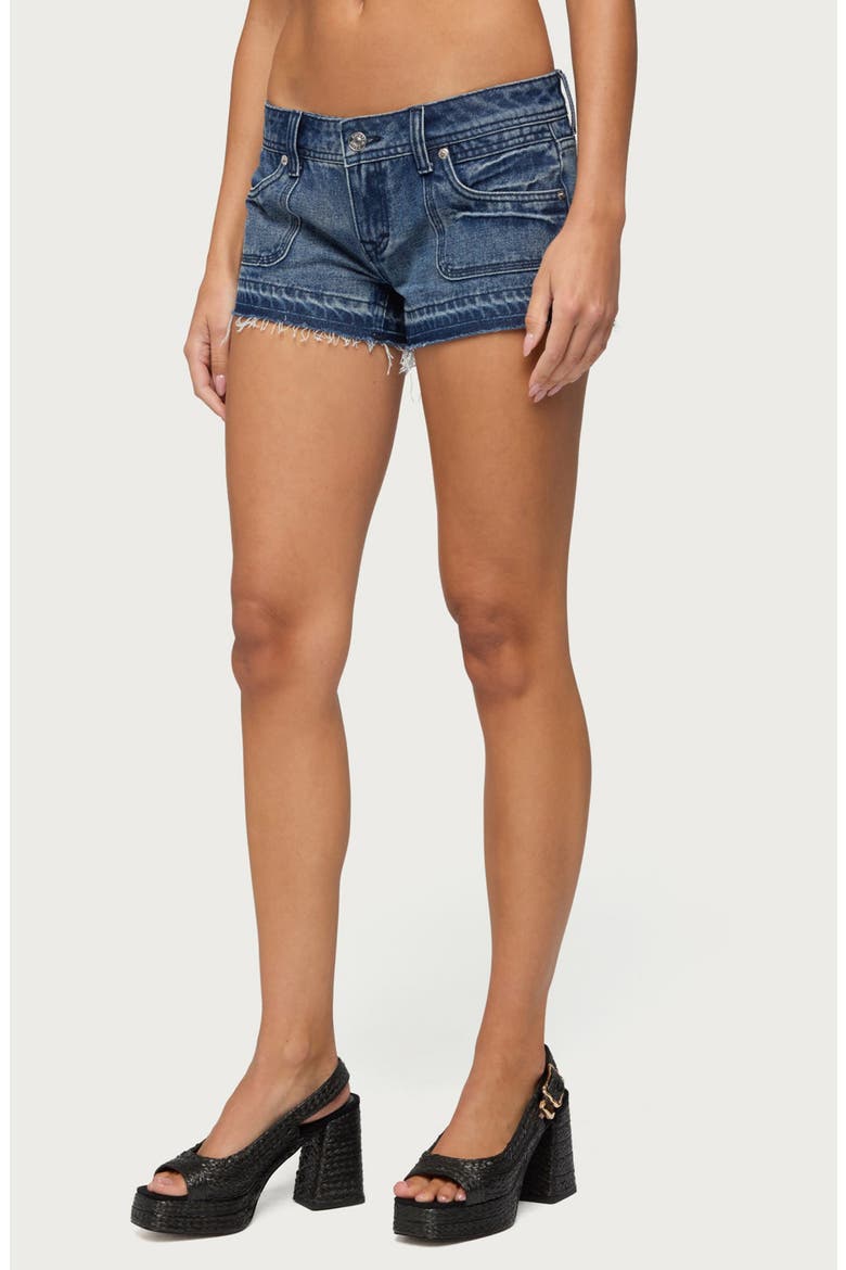 True Low Rise Denim Shorts, Alternate, color, DARK-BLUE-WASHED