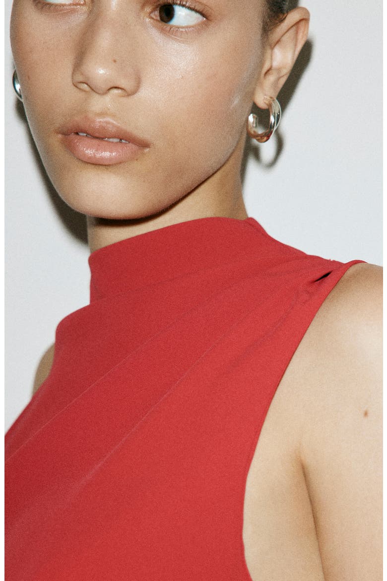 Mock Neck Drape Sleeveless Dress, Alternate, color, RED