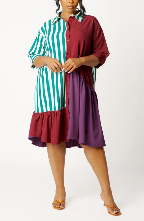 Mixed Print Shirtdress