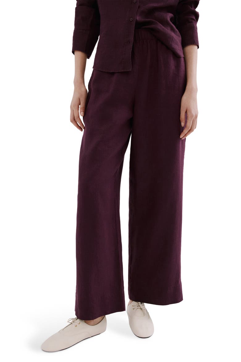 Straight Leg Linen Blend Pants, Main, color, PLUM