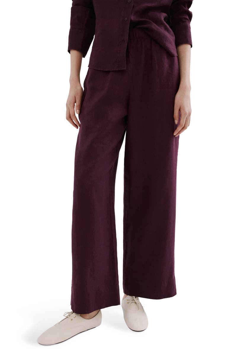 MANGO Straight Leg Linen Blend Pants, Main, color, Plum
