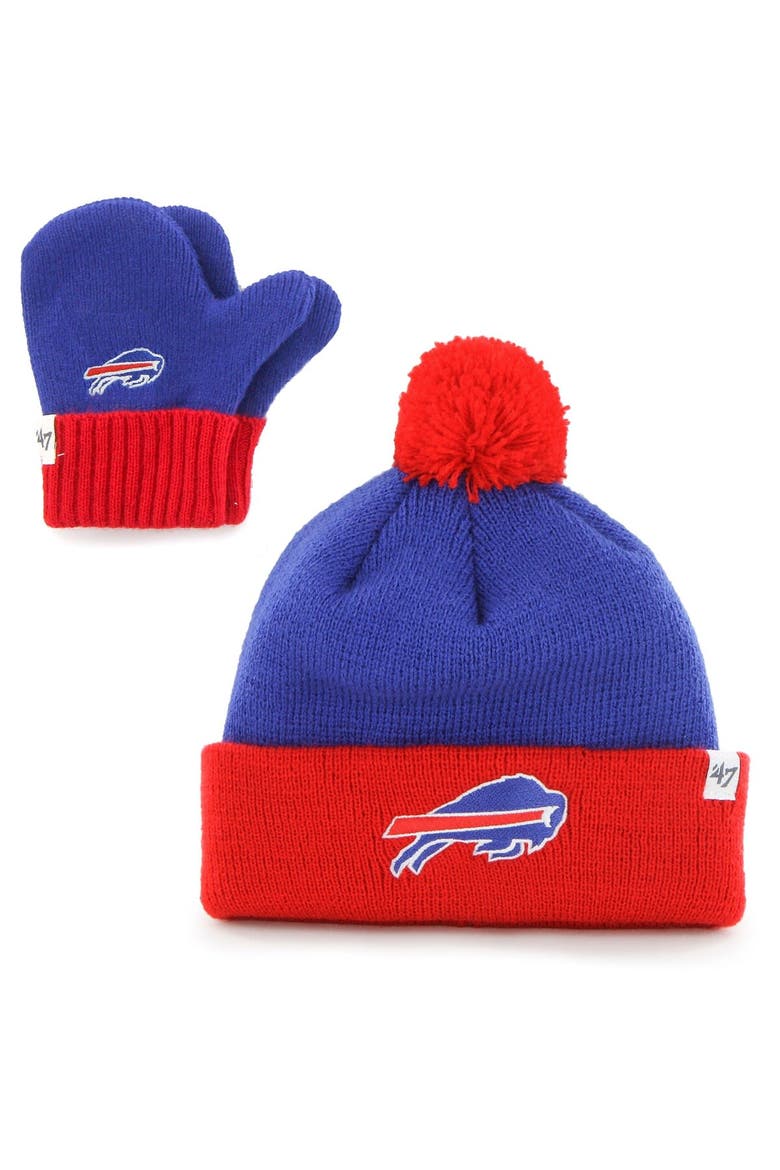Infant '47 Royal/Red Buffalo Bills Bam Bam Cuffed Knit Hat With Pom and Mittens Set, Main, color, Royal