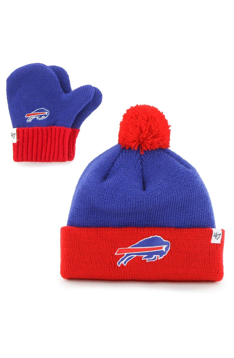 '47 Infant '47 Royal/Red Buffalo Bills Bam Bam Cuffed Knit Hat With Pom and Mittens Set, Main, color, Royal
