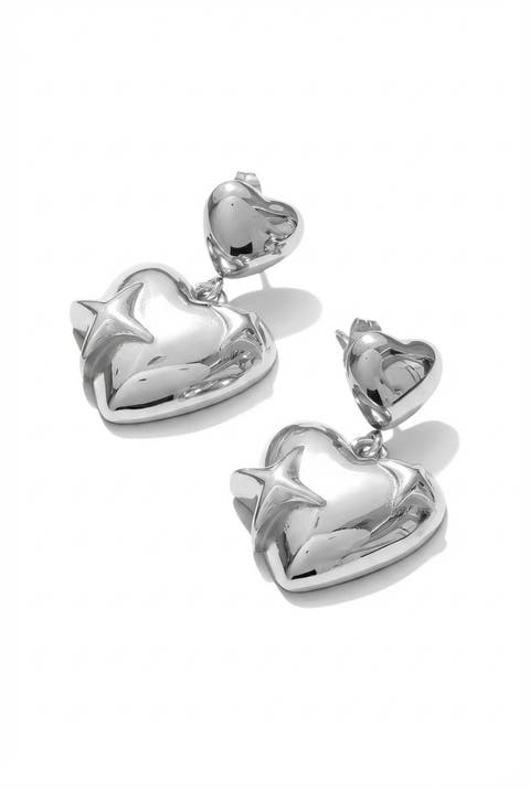Heart Sculptural Stainless Steel Stud Earrings