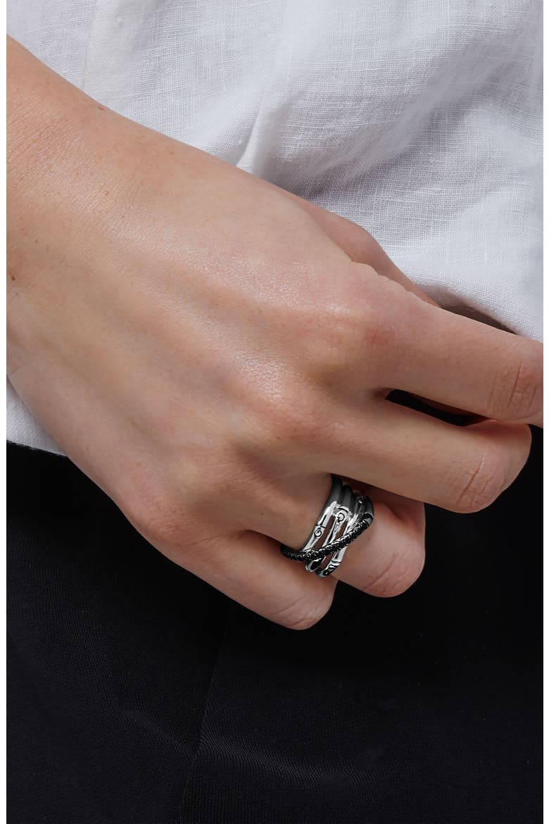 Bamboo Black Sapphire & Spinel Ring, Alternate, color, SILVER