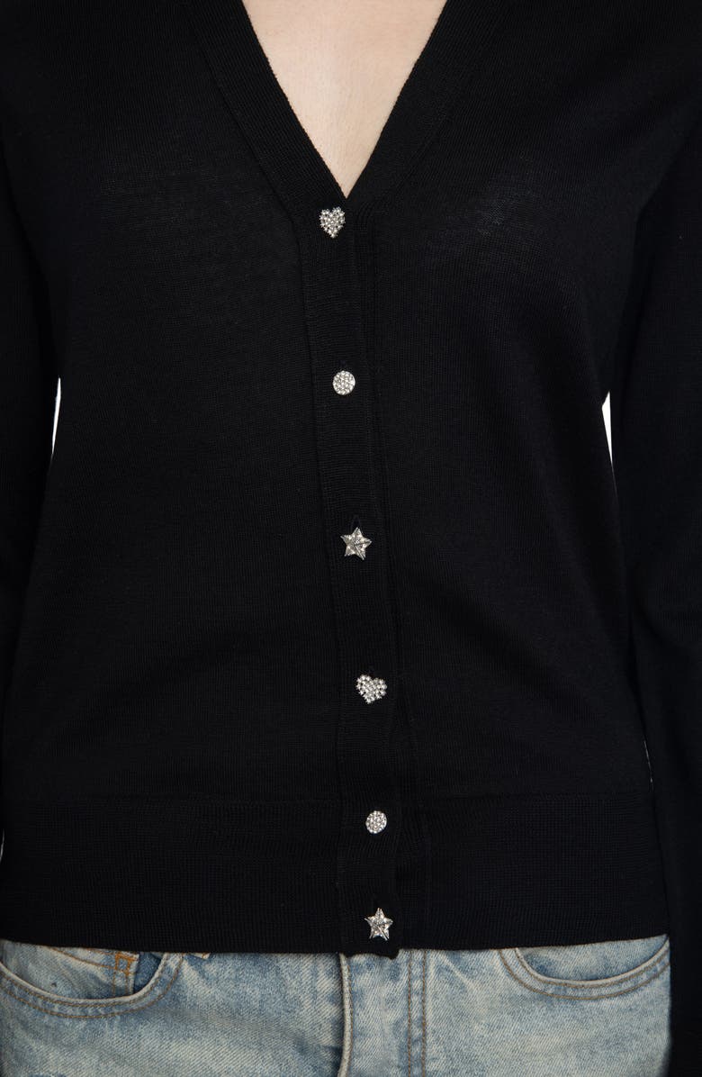 Zadig & Voltaire Jemma Crystal Button Merino Wool Cardigan, Alternate, color, Black
