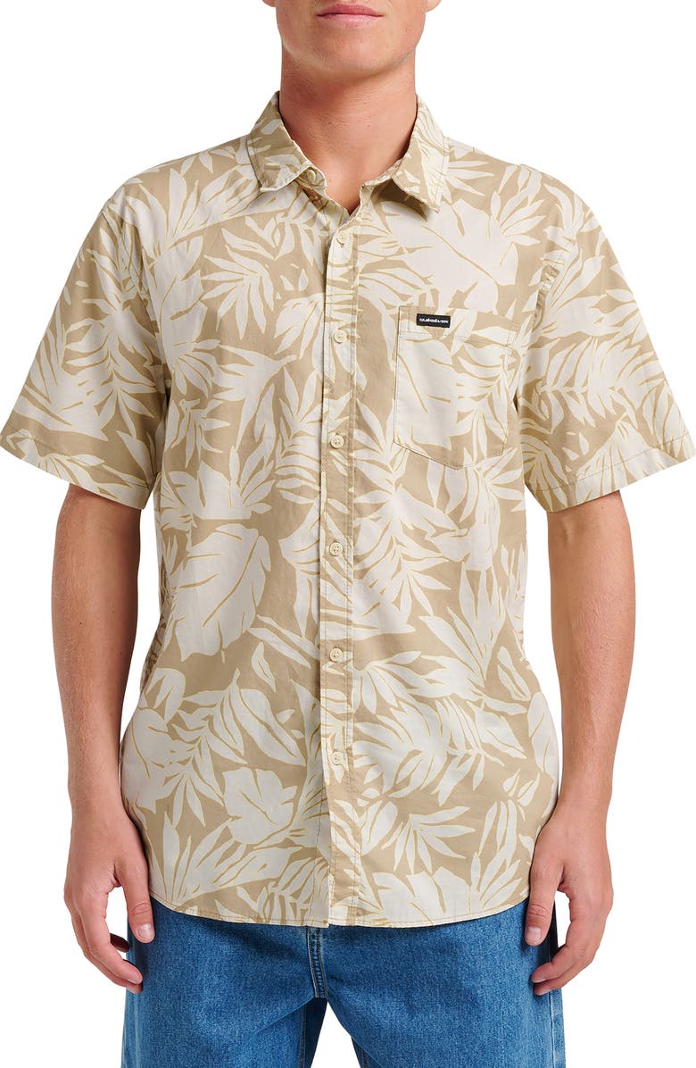 Quiksilver Palm Trip Classic Leaf Print Short Sleeve Cotton Button-Up Shirt, Main, color, 