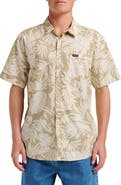 Quiksilver Palm Trip Classic Leaf Print Short Sleeve Cotton Button-Up Shirt