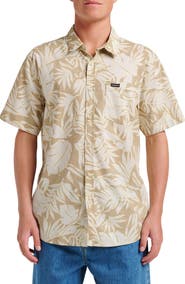 Quiksilver Palm Trip Classic Leaf Print Short Sleeve Cotton Button-Up Shirt
