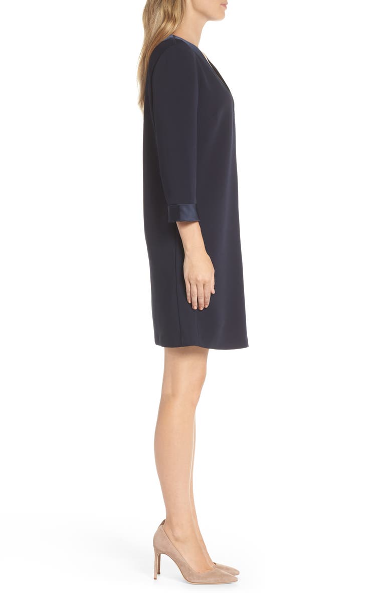 Tahari Satin Trim Crepe Shift Dress, Alternate, color, 