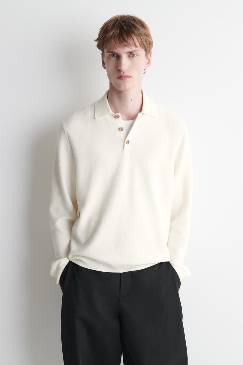Honeycomb-knit Polo Shirt, Main, color, OFF-WHITE