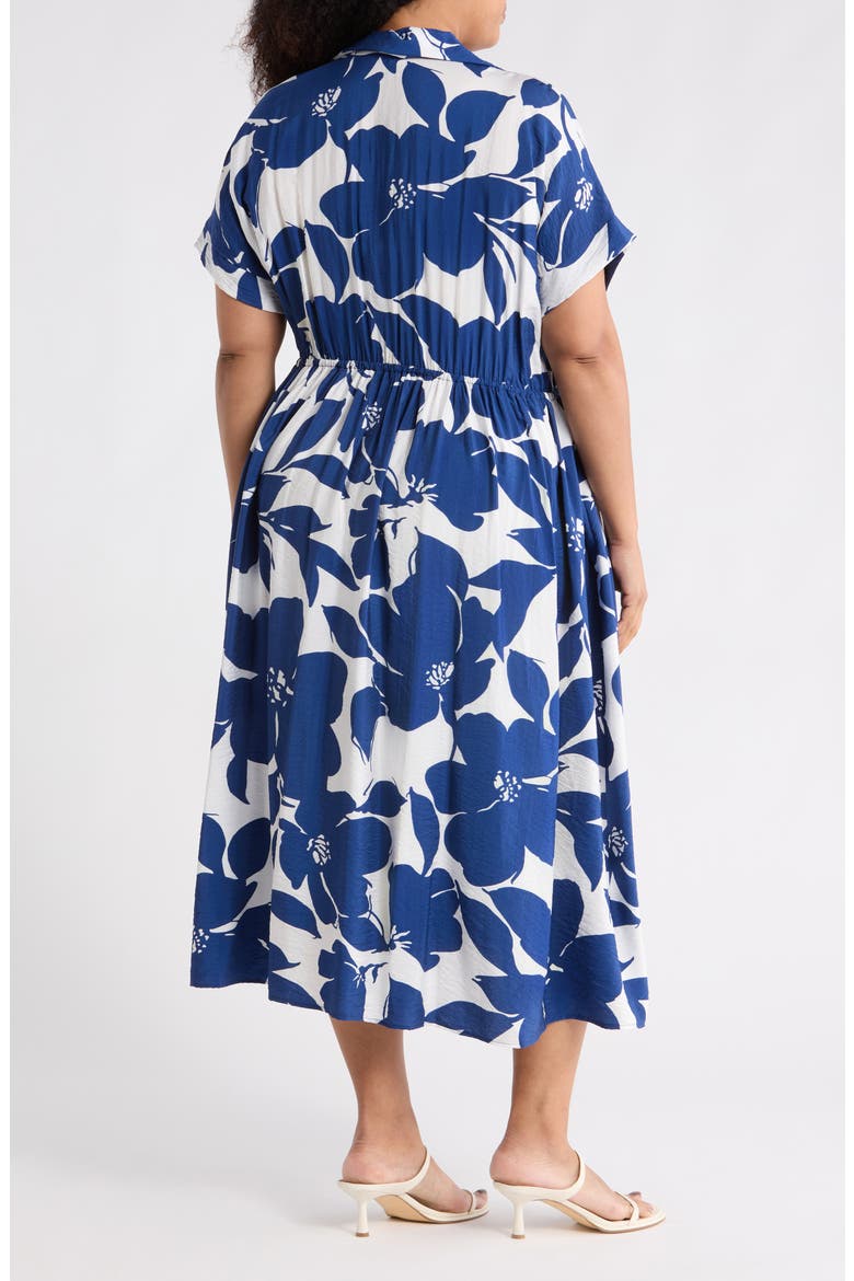 Floral Short Sleeve Midi Dress, Alternate, color, NAVY