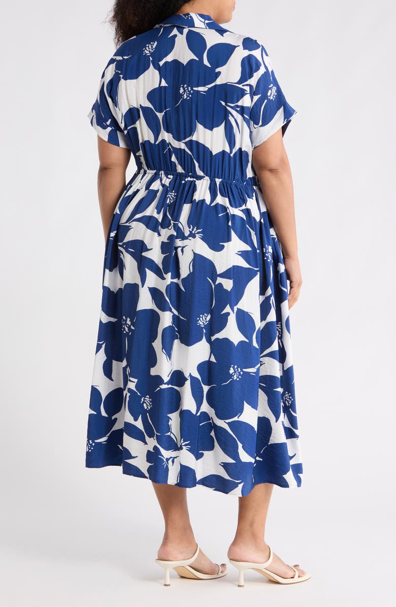 Renee C Floral Short Sleeve Midi Dress, Alternate, color, Navy
