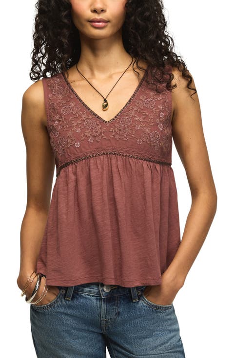 Embroidered Stud V-Neck Tank
