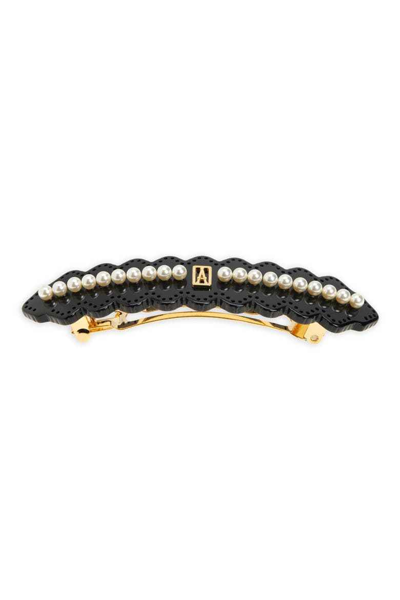 Faux Pearl Embellished Barrette, Main, color, BLACK