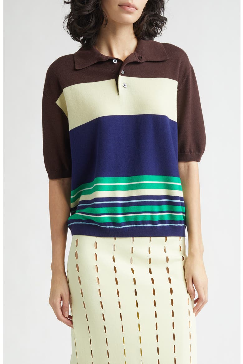 Luke Stripe Merino Wool Polo, Main, color, RUST MULTI