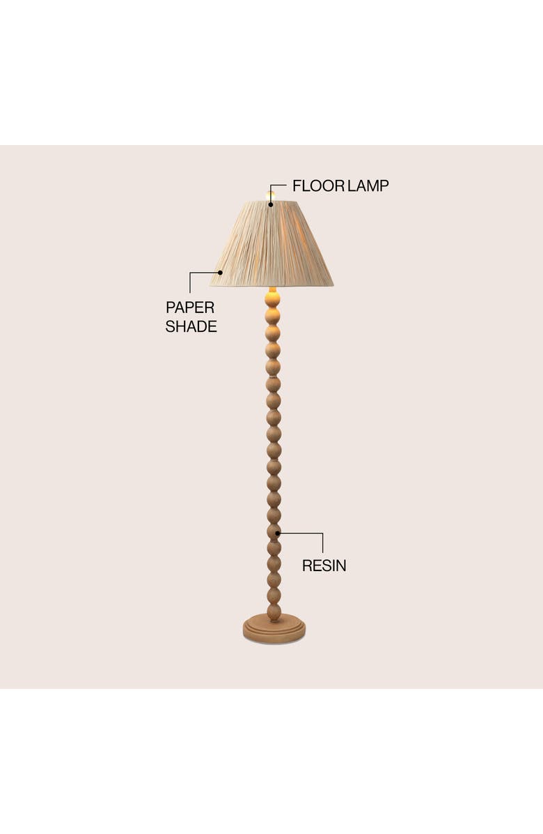 JONATHAN Y Wren 61.5" Modern Rustic Bobbin Pleated Paper Shade/Resin LED Floor Lamp, Alternate, color, Brown Wood Finish