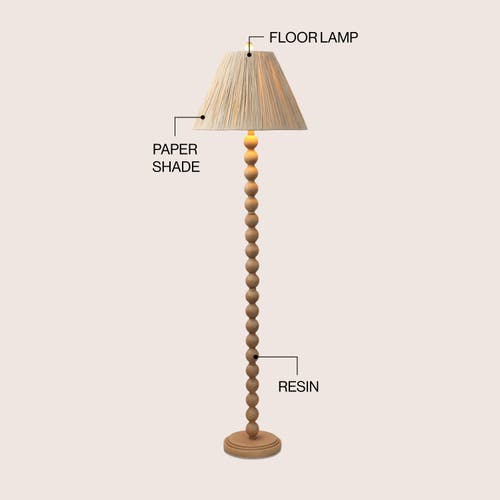 Jonathan Y Wren 61.5" Modern Rustic Bobbin Pleated Paper Shade/resin Led Floor Lamp In Neutral