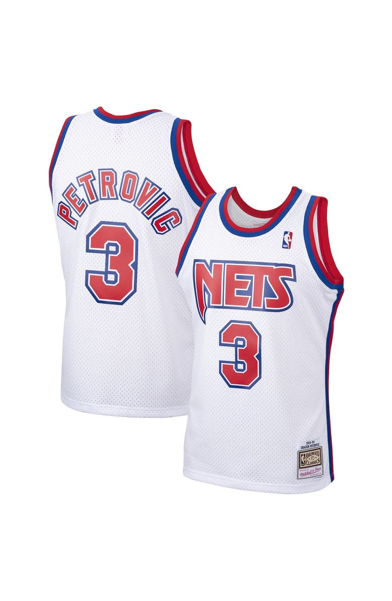 Mitchell & Ness Men's Mitchell & Ness Drazen Petrovic White New Jersey Nets Hardwood Classics Swingman Jersey, Main, color, 