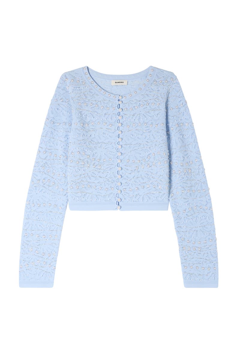 Cropped pearl cardigan, Alternate, color, Sky blue