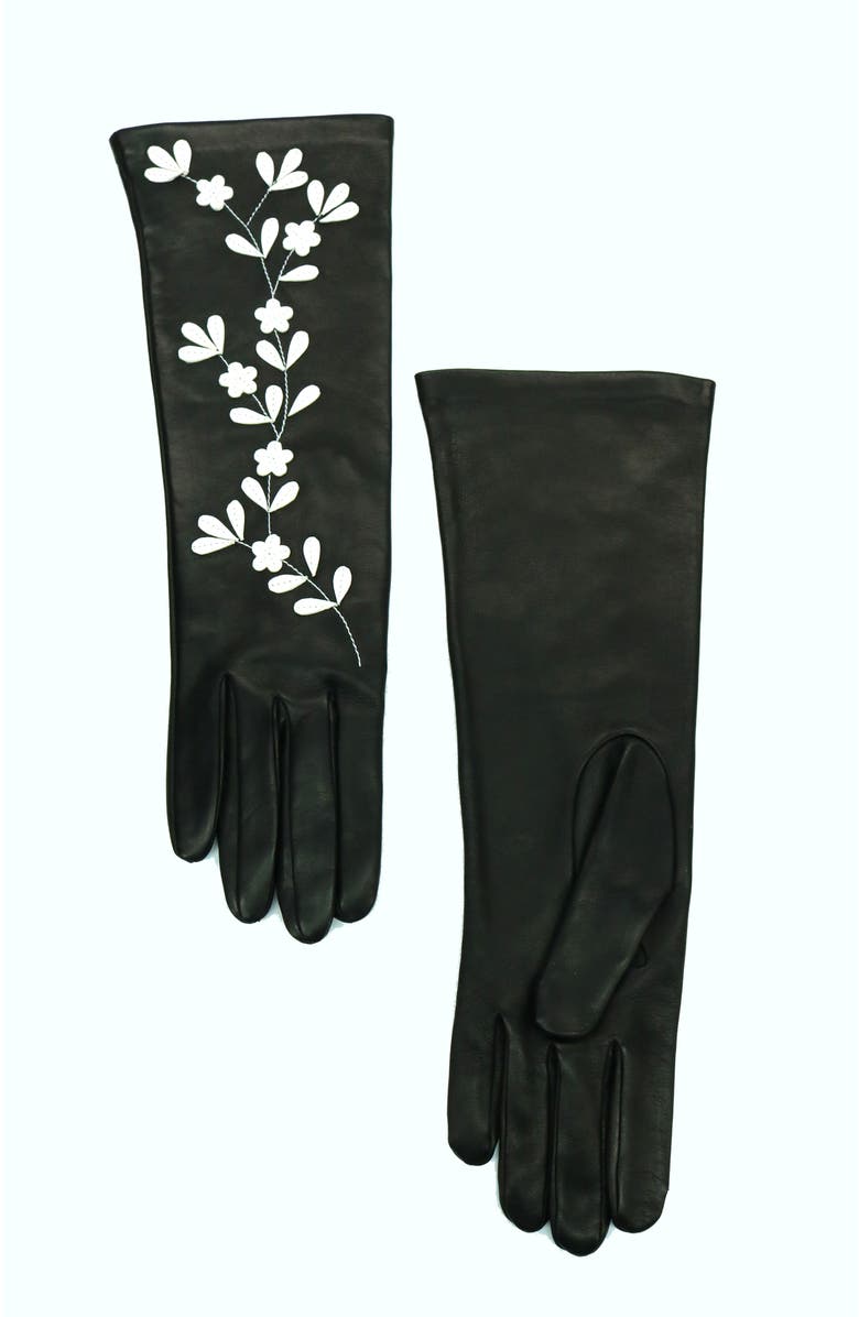 Portolano Leather gloves with leaves and flowers, Main, color, Black/White