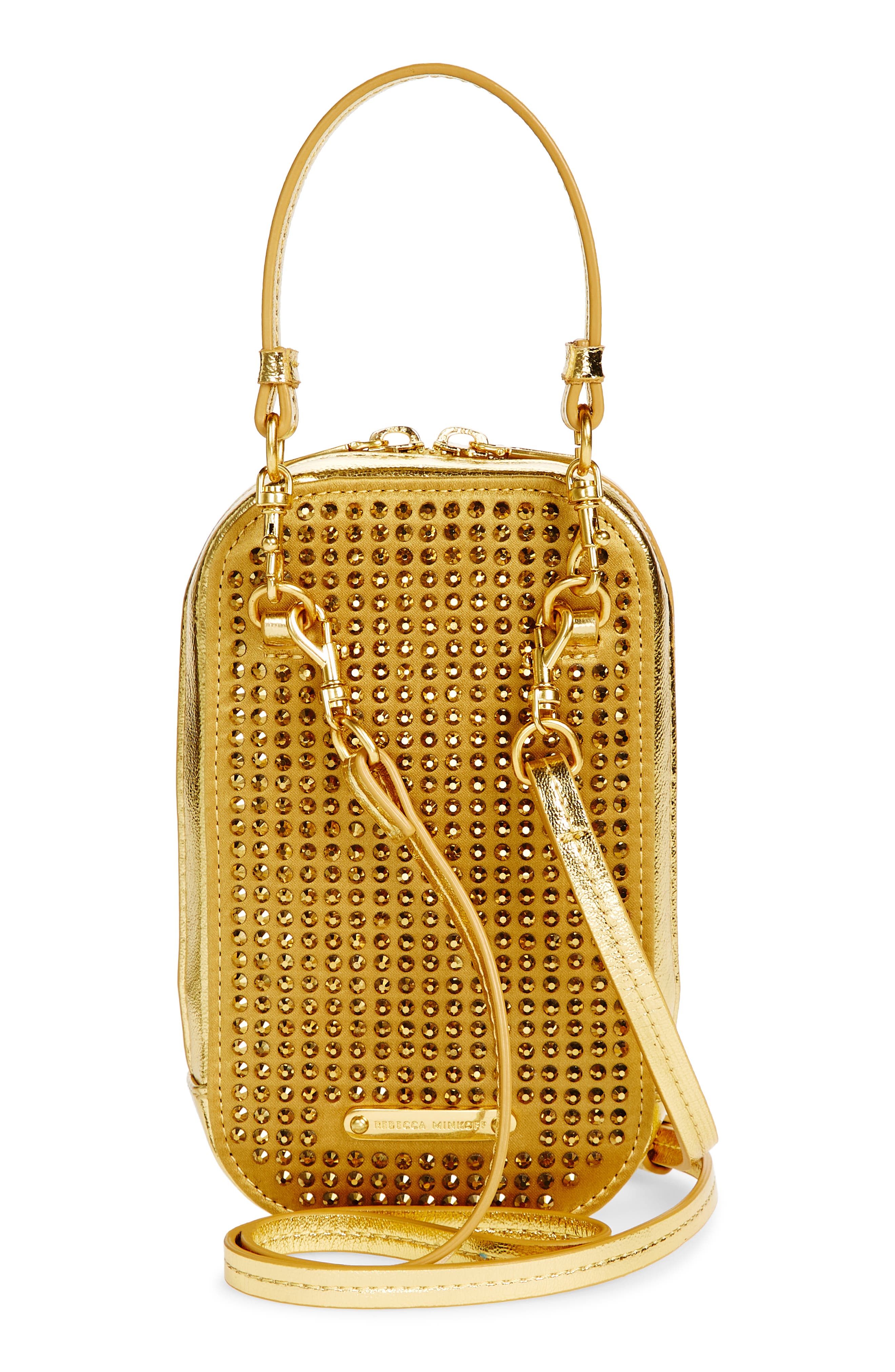 Rebecca Minkoff Crystal Embellished Crossbody Phone Bag, Alternate, color, Gold