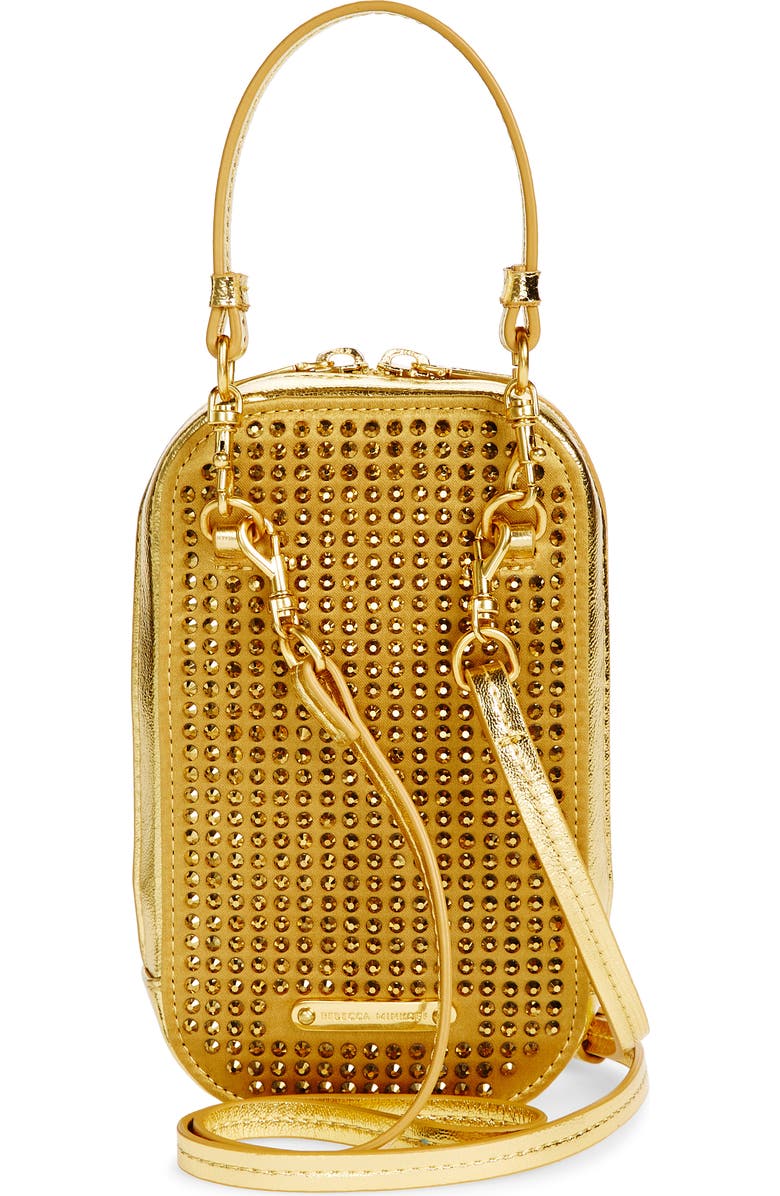 Rebecca Minkoff Crystal Embellished Crossbody Phone Bag, Alternate, color, Gold