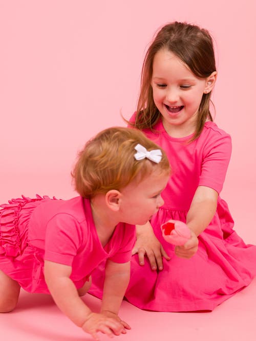 Rufflebutts Knit Short Sleeve Twirl Dress In Pink