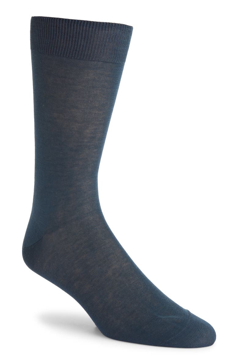 Solid Blue Cotton Dress Socks, Main, color, BLUE