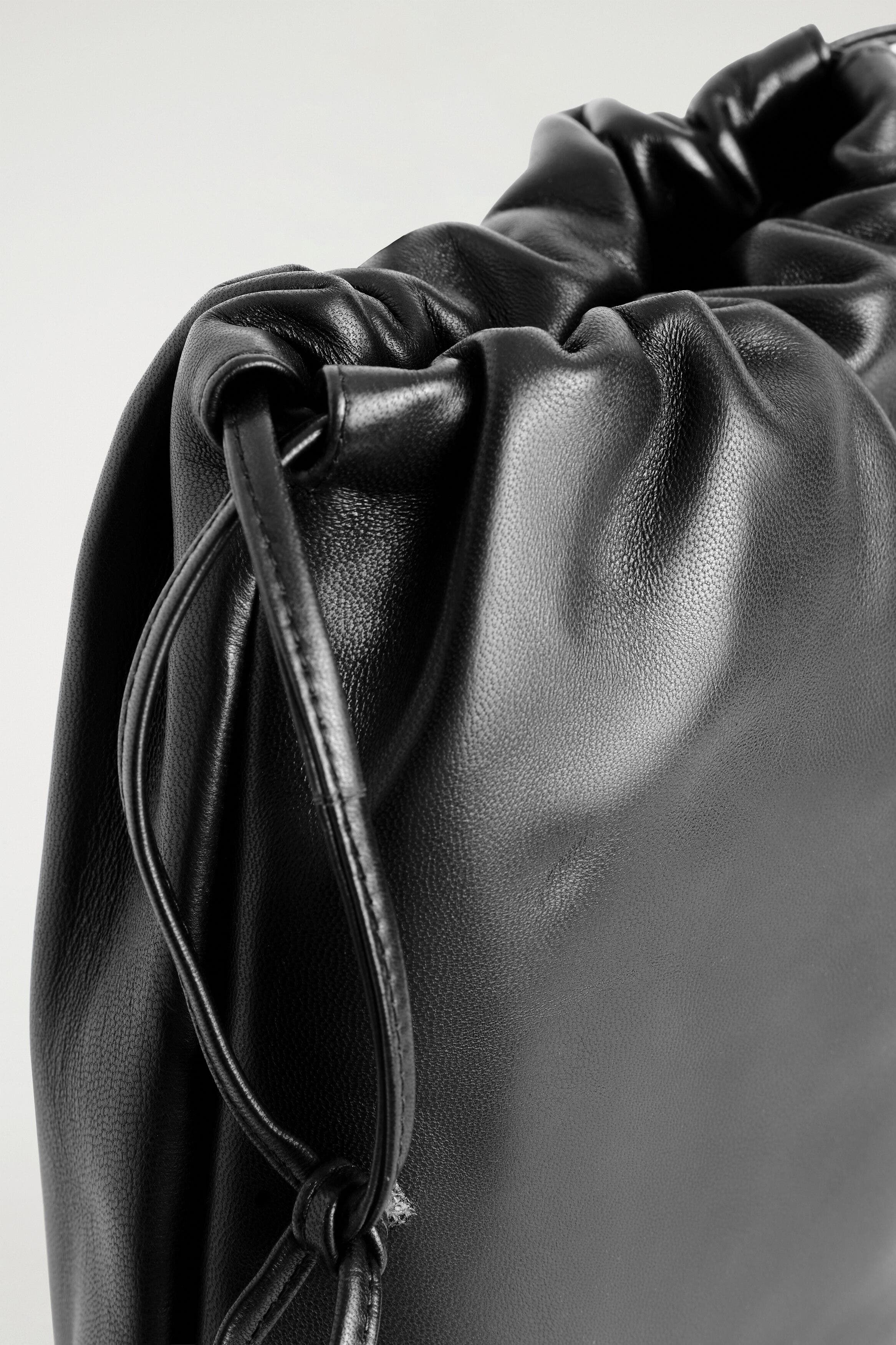 Drawstring Crossbody Bag - Leather, Alternate, color, BLACK
