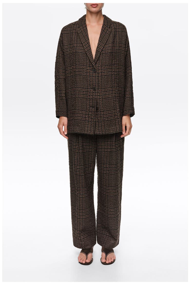 Checked Wool Blend Straight Blazer, Main, color, BROWN