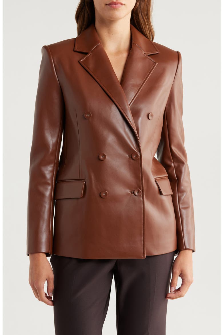 Becky Double Breasted Faux Leather Blazer, Main, color, ANISE