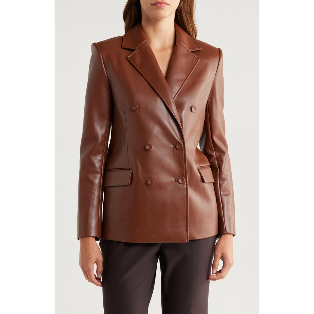 Simkhai Becky Double Breasted Faux Leather Blazer In Brown