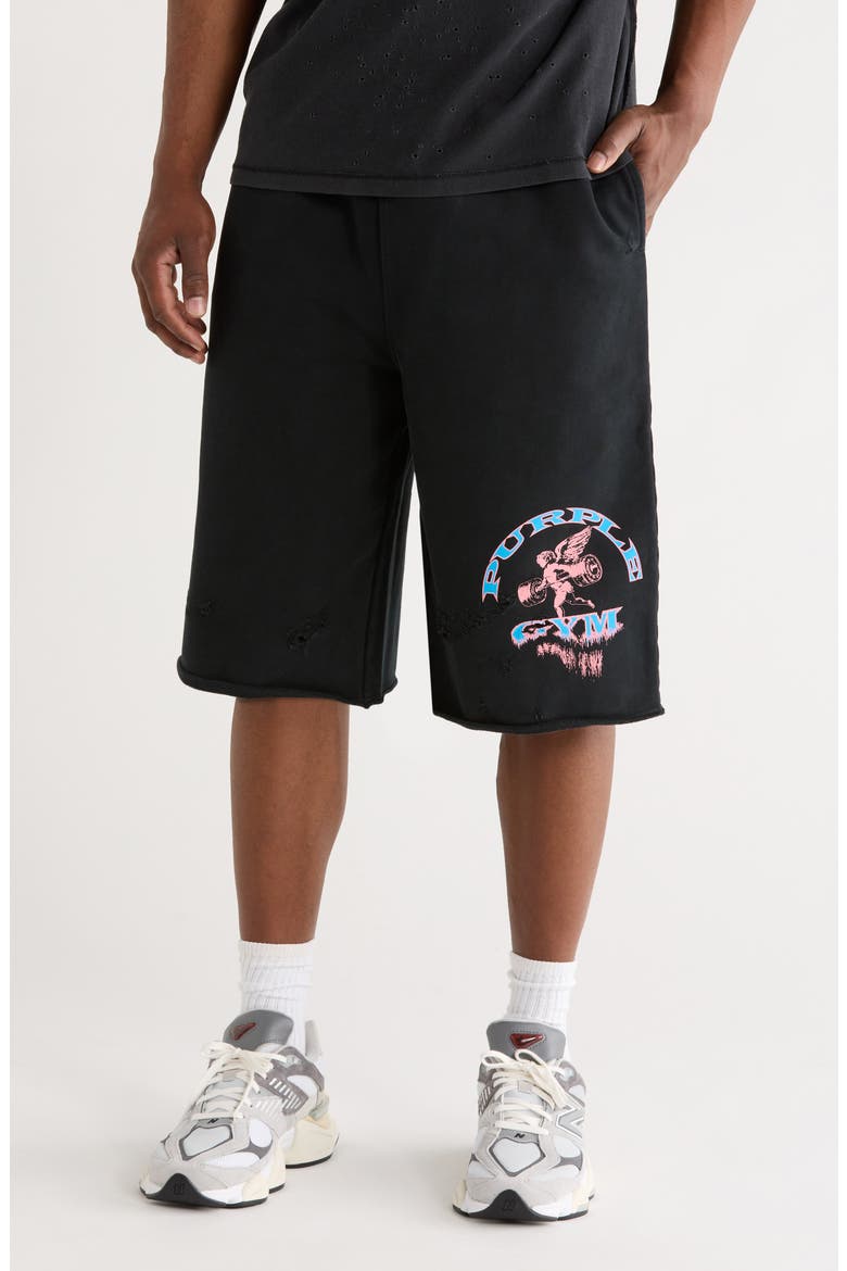 Logo Graphic Relaxed Fit Cotton Shorts, Main, color, BLACK