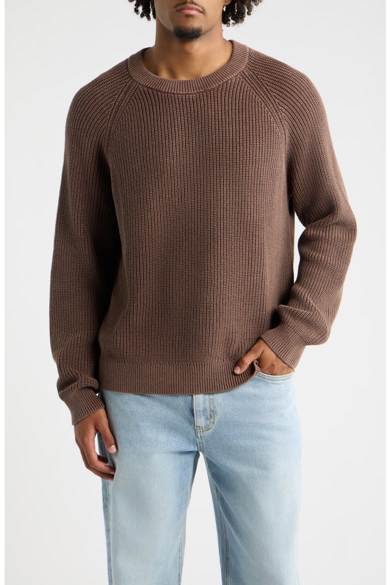 Heavyweight Ribbed Cotton Crewneck Sweater, Main, color, BROWN COFFEE