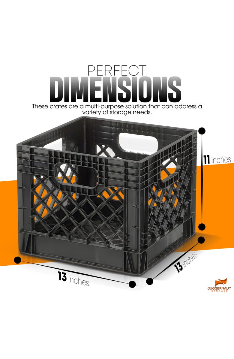 Juggernaut Storage Milk Crate 2 Pack 16 Qt, Black Multipurpose Storage, Alternate, color, Black