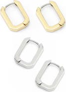 AllSaints Set of 2 Two-Tone Hex Huggie Hoop Earrings