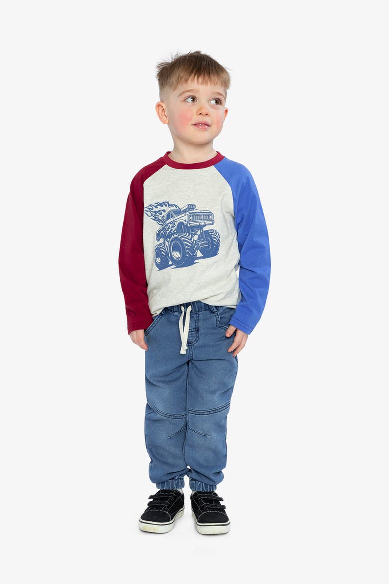 Ribbed Crew Neck Raglan Sleeves T-Shirt, Alternate, color, Heather Grey, Red and Blue