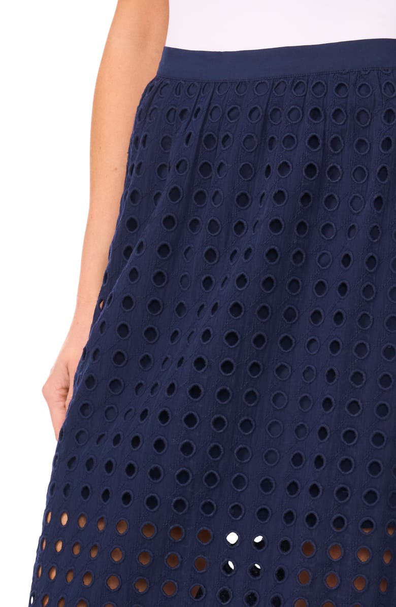 CeCe Eyelet Cotton Midi Skirt, Alternate, color, Classic Navy