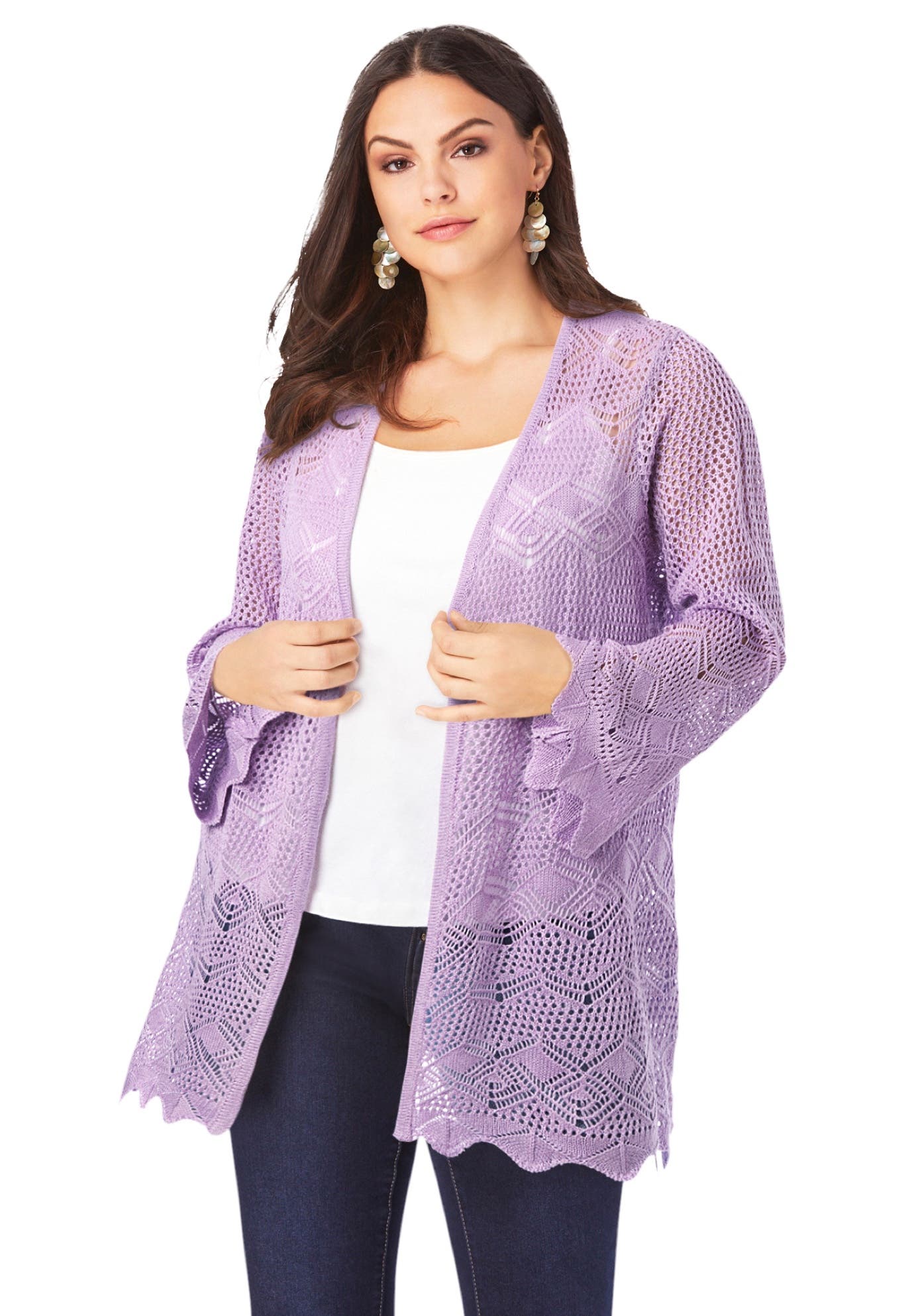 Bell Sleeve Pointelle Cardigan - image 5