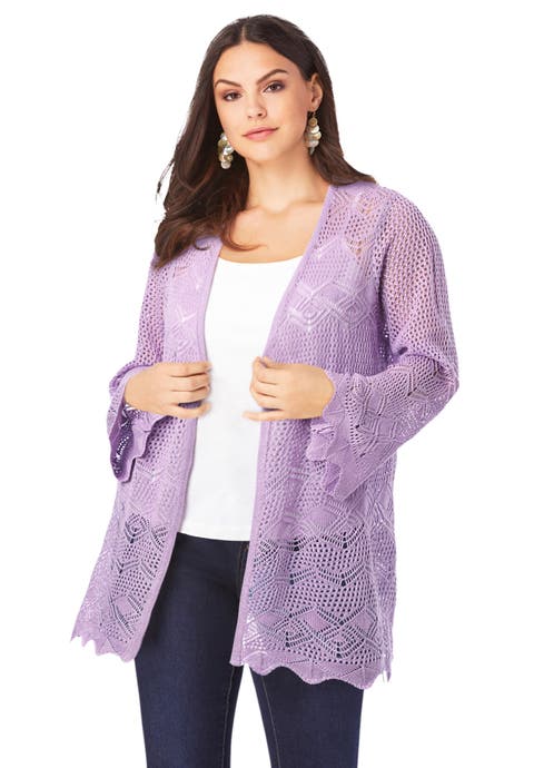 Bell Sleeve Pointelle Cardigan (Plus)