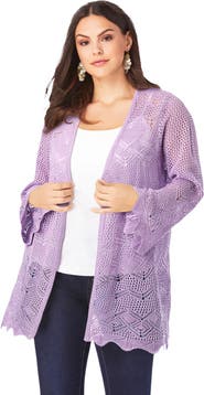 Roaman's Bell Sleeve Pointelle Cardigan